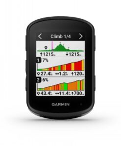 Garmin Edge 540 fietscomputer, een krachtige routetool voor liefhebbers. Vooraanzicht van de zwart-witte Garmin Edge 540 fietscomputer met een kleurenscherm dat hoogtegegevens en een route weergeeft.