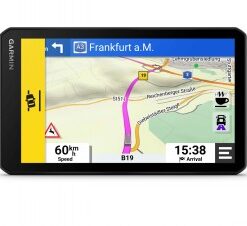 Garmin dezlCam LGV710 - navigatietoestel met ingebouwde camera Realtime navigatiebeeldscherm op Garmin dezlCam LGV710 apparaat, route en kaart weergegeven in kleurrijke details.