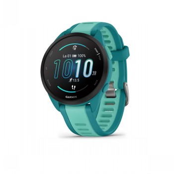 Smartwatch, turquoise en watergroen Garmin Forerunner 165 Music, ronde monitor, siliconen bandje.