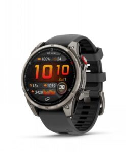 Garmin Fenix 8 Pro smartwatch, 47 mm, titanium behuizing, zwarte siliconen band, AMOLED-monitor.