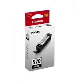 Canon PGI-570 inktcartridge met pigmentinkt voor inkjetprinter in de kleur zwart, product zichtbaar in verpakking vanuit voor- en bovenaanzicht...