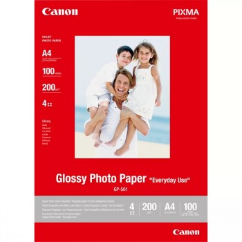 Canon GP-501 glanzend fotopapierpakket, rode achtergrond, bevat 100 A4-vellen.