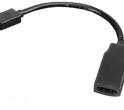 Lenovo Mini-DisplayPort naar HDMI-kabel, 20 cm Zwarte Lenovo Mini-DisplayPort naar HDMI-kabel, 20 cm lang, weergegeven op een witte achtergrond.