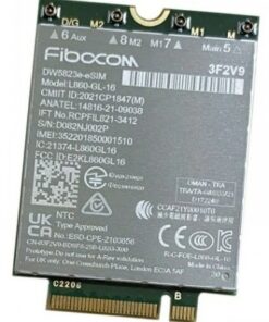 DELL DW5823E 4G LTE-netwerkkaart met groene printplaat, gouden connectoren bovenaan, technische markeringen en een witte l...