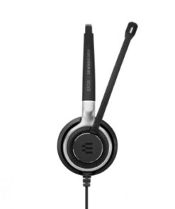 Dubbelzijdige zwarte headset met ergonomisch design en metalen details.