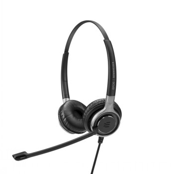 Epos SC 660-bedrade zakelijke headset met verstelbare microfoon Bedrade, dubbelzijdige Epos SC 660-headset met zwart metalen frame en verstelbare hoofdband.