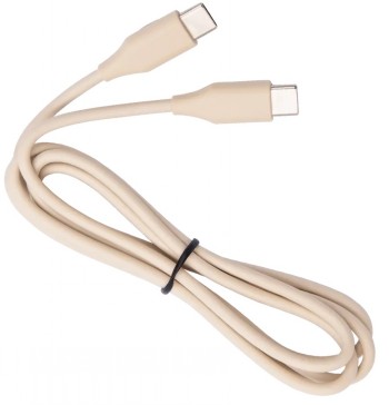 Beigenvärinen 1,2 m pitkä Jabra USB-C–USB-C-kaapeli, kevyesti kierretty, pyöristetyt liittimet näkyvät molemmissa päissä.