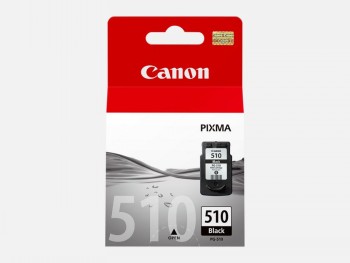 Canon PG-510 inktcartridge, zwart, verpakking met een rode bovenkant en een grijze onderkant, afgedekte hoek.