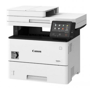 Witte Canon I-SENSYS MF542X multifunctioneel apparaat met groot touchscreen, gezien van voren.