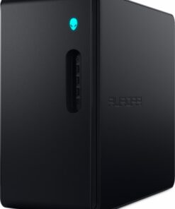 Zwarte Alienware Aurora krachtige werkstation met LED-verlichting en minimalistisch ontwerp.