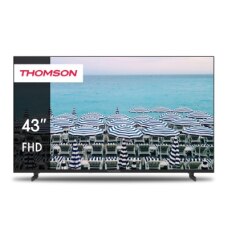 Thomson 43" FHD LED-TV – stijlvolle beeldkwaliteit voor elke ruimte Thomson 43 inch FHD LED-televisie met gedetailleerd strandlandschap als afbeelding op het scherm.
