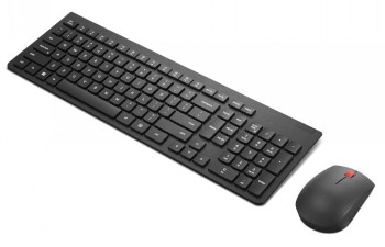 Lenovo Essential Wireless Keyboard & Mouse G2 - stijlvol en praktisch opl... Zwarte draadloos Lenovo-toetsenbord en -muis op een witte achtergrond, van bovenaf gezien.