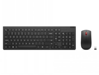 Lenovo Essential Wireless Keyboard & Mouse G2 - stijlvolle zwarte set. Zwarte draadloos Lenovo-toetsenbord en muis, inclusief USB-ontvanger, witte achtergrond.