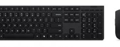 Zwartkleurig Lenovo draadloos toetsenbord en muis met USB-ontvanger tegen een witte achtergrond.