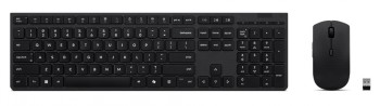 Lenovo Professional draadloos toetsenbord en muis - stijlvol en praktisch... Zwartkleurig Lenovo draadloos toetsenbord en muis met USB-ontvanger tegen een witte achtergrond.