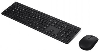 Lenovo Professional draadloos toetsenbord en muis, oplaadbaar Dunne zwarte draadloze toetsenbord en ergonomische muis op een witte achtergrond. De smalle randen van het toetsenbord geven een modern uiterlijk...