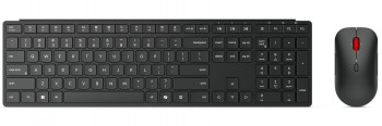 Draadloos zwart Lenovo-toetsenbord en muis, Duits toetsenbordindeling, modern design.