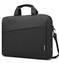 Zwarte Lenovo-tas, minimalistisch ontwerp, handvat en schouderriem, geschikt voor 16-inch laptops.