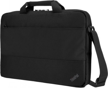 Zwarte Lenovo Basic Topload Case voor 15,6-inch laptops, met handgreep en verstelbare schouderriem.