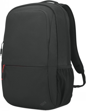 Lenovo Essential Rugzak (ECO) 16" - lichte en moderne rugzak Zwarte Lenovo-rugzak met een slank profiel, rode rits aan de voorkant en gewatteerde schouderbanden.