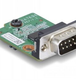 Kleine groene printplaat met een zilverkleurige BTB-connector en elektronische componenten.