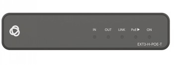 Zwarte Kramer EXT3-H-POE-T switch met LED-lampjes en aansluitmarkeringen op het frontpaneel.