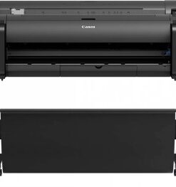 Canon imagePROGRAF GP-300 A0-bureauprinter met standaard Canon imagePROGRAF GP-300 36” A0 printer in het zwart, met een standaard, gefotografeerd van voren.