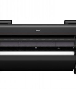 Canon ImagePrograf Pro-6600 grootformaatprinter op standaard Brede zwarte Canon ImagePrograf Pro-6600 grootformaatprinter, van voren gefotografeerd op een standaard.