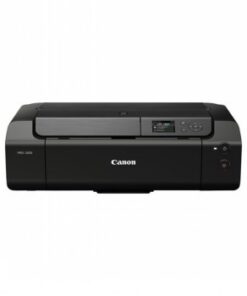 Canon PIXMA PRO-200S fotoprinter, hoogwaardige zwarte uitvoering. Zwarte Canon PIXMA PRO-200S fotoprinter, vooraanzicht, stijlvol design.