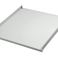Vast metalen 19-inch plank, grijze metaal, geschikt voor montage in een serverkast.