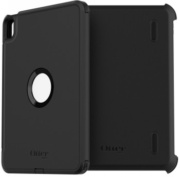 Zwarte Otterbox iPad Air-hoes met een ronde opening in het midden en een matte afwerking.