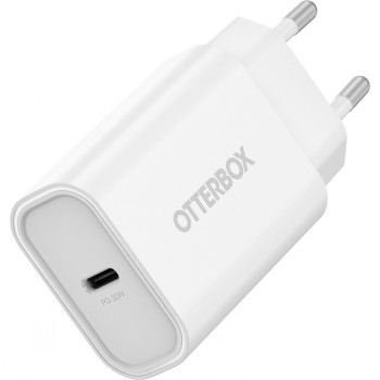 Witte Otterbox 30W USB-C-muuradapter, Europese standaardstekker en strak ontwerp.