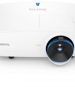 Witte Benq-projector, ronde lens aan de rechterkant op de voorgrond, model LU935.