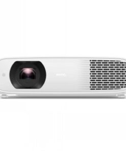 Benq LH750-projector, witte behuizing en FHD LED-technologie Witte Benq-projector met een lens in het midden en ventilatieopeningen aan de rechterkant, vooraanzicht.