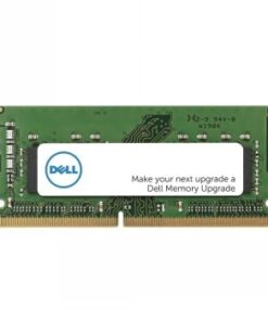 DELL SODIMM DDR5-geheugenmodule 4800MHz 16GB, voor laptops. Groene DELL SODIMM DDR5-geheugenmodule met een witte sticker en Dell-logo in het midden. Vooraanzicht.
