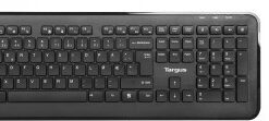 Volledige zwarte Targus-toetsenbord en draadloze muis combinatie, inclusief USB-ontvanger.
