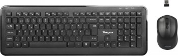 Volledige zwarte Targus-toetsenbord en draadloze muis combinatie, inclusief USB-ontvanger.