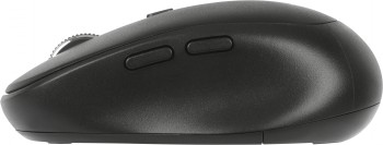 Targus Midsize Comfort draadloze muis - ergonomische en stijlvolle oplossing Zwarte middelgrote draadloze muis met twee zijknoppen en ergonomisch ontwerp, afgebeeld vanaf de zijkant.
