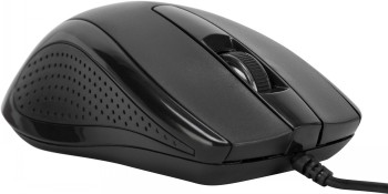 Targus full-size bedrade muis met ergonomisch ontwerp Zwarte full-size bedrade optische muis, ergonomisch ontworpen, close-up van de rechterkant.