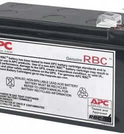 Zwarte rechthoekige APC-accu met rood-witte markeringen en een grijze connector.