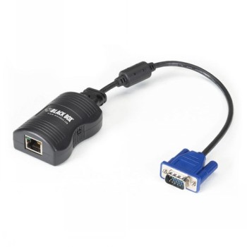 Ontvanger van een zwarte Black Box-merk multimedia-adapter met RJ45- en VGA-aansluitingen.