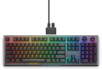 Draadloos gamingtoetsenbord met kleurrijke RGB-verlichting, zwarte afwerking, strak ontwerp.