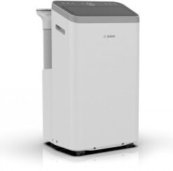 Witte Bosch Cool 4000 mobiele airconditioner, rechthoekig ontwerp en zwart bedieningspaneel bovenaan.
