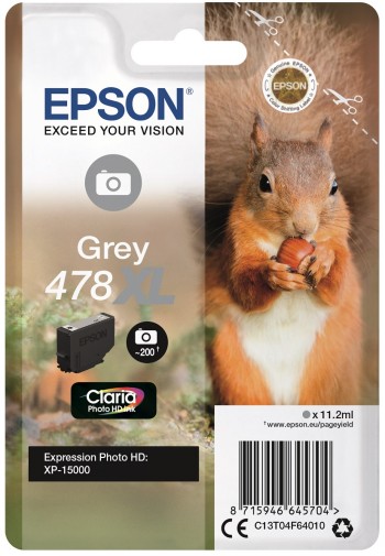 Epson-inkttank grijs Squirrel 478 XL in verpakking, illustratie van een eekhoorn