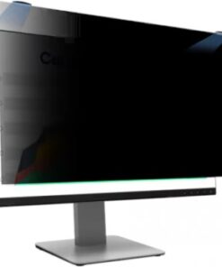 Donker privacyfilter op een groot 23,8-inch scherm, magnetisch bevestigd, lichte achtergrond.