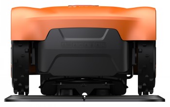 EZVIZ RM600 robotmaaier voor slim tuinonderhoud Oranje EZVIZ RM600 robotmaaier van voren bekeken, met zwarte onderzijde zichtbaar.
