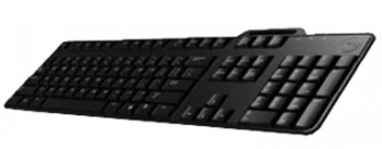 Dell Smartcard KB813 USB-toetsenbord met bekabelde verbinding Zwarte Dell Smartcard KB813 USB-toetsenbord met Finse en Zweedse indeling, schuin van rechts gefotografeerd.