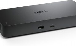 Dell Pro TB5 Smart Dock - krachtige en veelzijdige dockstation Zwarte rechthoekige Dell Pro TB5 Smart Dock met USB-poorten en kabel voor connectiviteit.