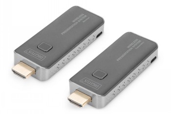 Twee grijze draadloze Digitus-apparaten voor presentatiesysteem met HDMI-aansluitingen.