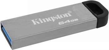 Zilvergrijze Kingston 64 GB USB-stick, metalen behuizing en zwarte connector.